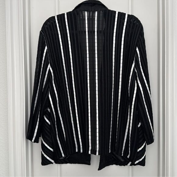 Chicos Tuxedo Style Sheer Dress Jacket Black White 3 16 XL - Picture 2 of 8